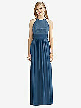 Front View Thumbnail - Dusk Blue Halter Lux Chiffon Sequin Bodice Dress