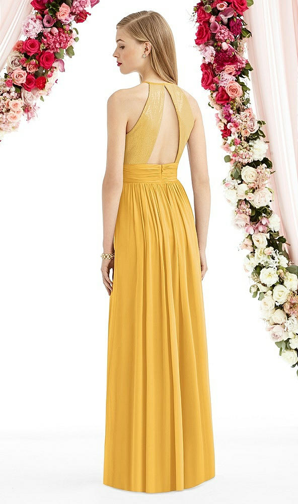 Back View - NYC Yellow Halter Lux Chiffon Sequin Bodice Dress