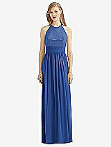 Front View Thumbnail - Classic Blue Halter Lux Chiffon Sequin Bodice Dress