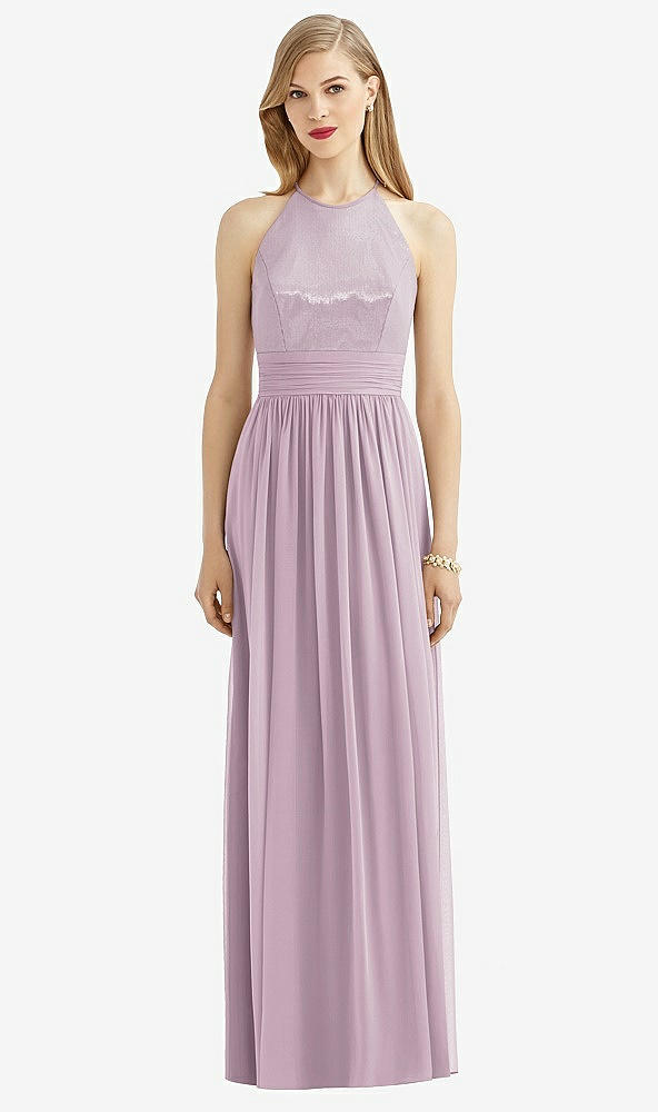Front View - Suede Rose Halter Lux Chiffon Sequin Bodice Dress