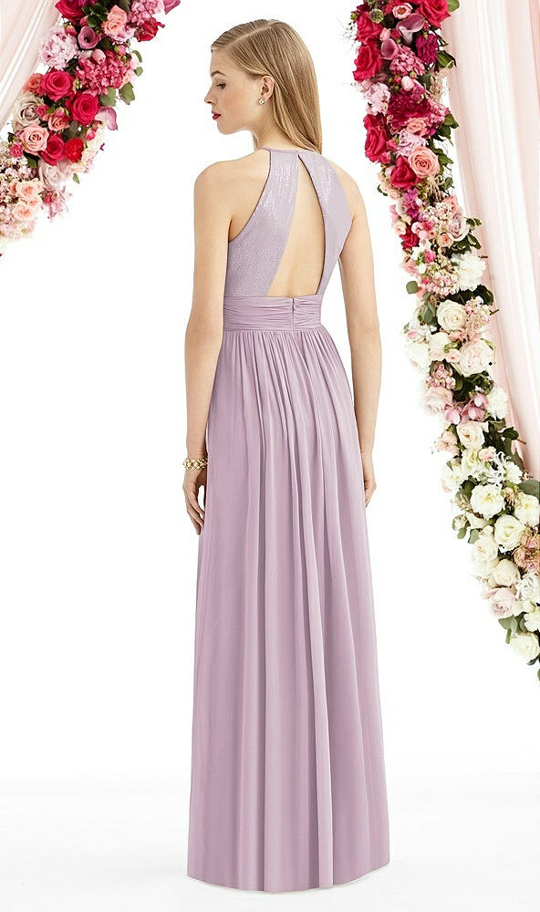 Back View - Suede Rose Halter Lux Chiffon Sequin Bodice Dress