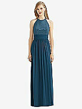 Front View Thumbnail - Atlantic Blue Halter Lux Chiffon Sequin Bodice Dress
