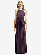Front View Thumbnail - Aubergine Halter Lux Chiffon Sequin Bodice Dress