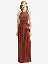 Front View Thumbnail - Auburn Moon Halter Lux Chiffon Sequin Bodice Dress