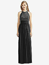 Front View Thumbnail - Black Halter Lux Chiffon Sequin Bodice Dress