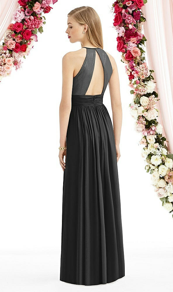 Back View - Black Halter Lux Chiffon Sequin Bodice Dress