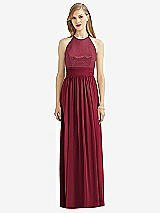 Front View Thumbnail - Burgundy Halter Lux Chiffon Sequin Bodice Dress
