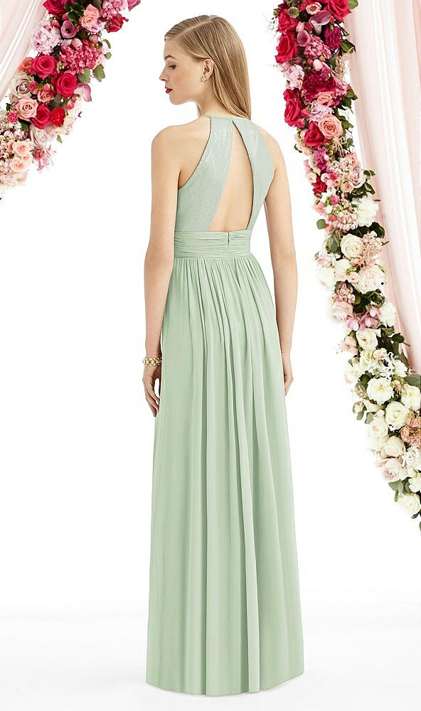 Back View - Celadon Halter Lux Chiffon Sequin Bodice Dress