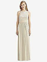 Front View Thumbnail - Champagne Halter Lux Chiffon Sequin Bodice Dress