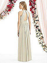 Rear View Thumbnail - Champagne Halter Lux Chiffon Sequin Bodice Dress