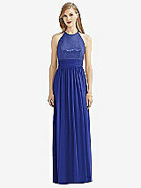 Front View Thumbnail - Cobalt Blue Halter Lux Chiffon Sequin Bodice Dress