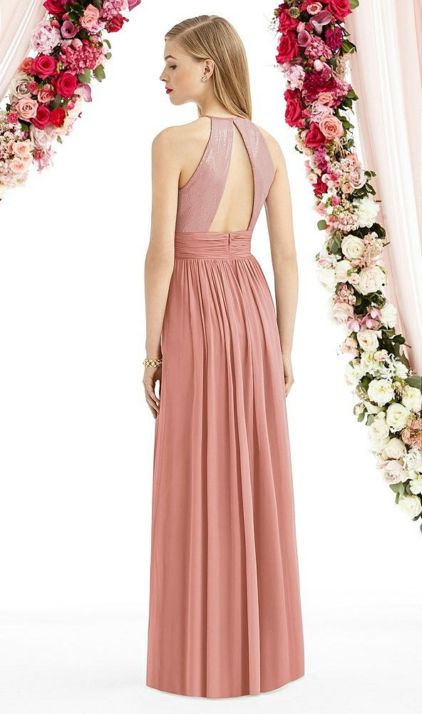 Back View - Desert Rose Halter Lux Chiffon Sequin Bodice Dress