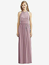 Front View Thumbnail - Dusty Rose Halter Lux Chiffon Sequin Bodice Dress