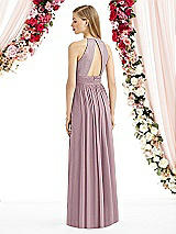 Rear View Thumbnail - Dusty Rose Halter Lux Chiffon Sequin Bodice Dress