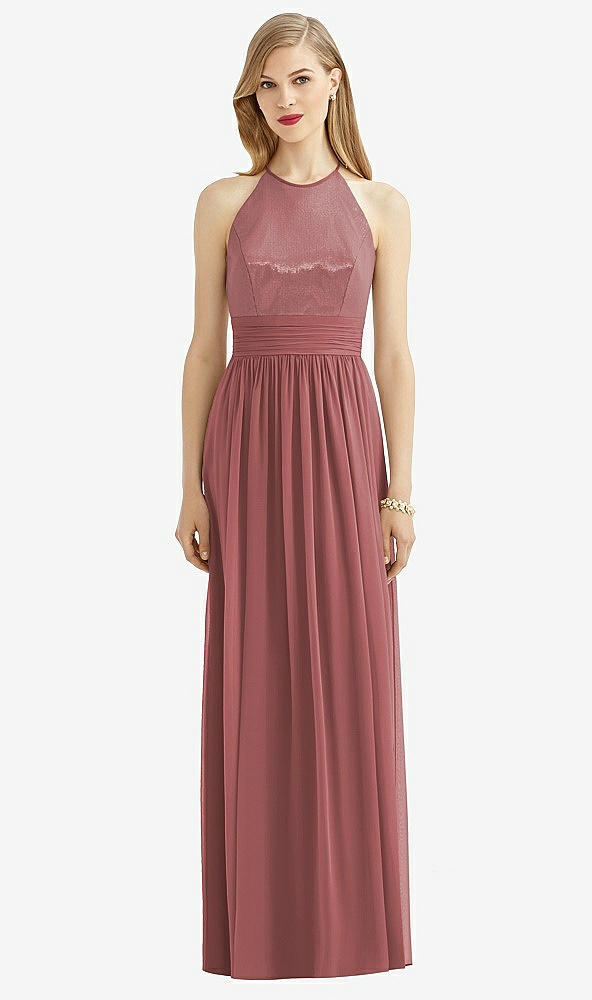 Front View - English Rose Halter Lux Chiffon Sequin Bodice Dress