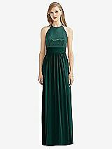 Front View Thumbnail - Evergreen Halter Lux Chiffon Sequin Bodice Dress