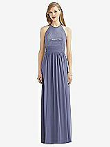 Front View Thumbnail - French Blue Halter Lux Chiffon Sequin Bodice Dress