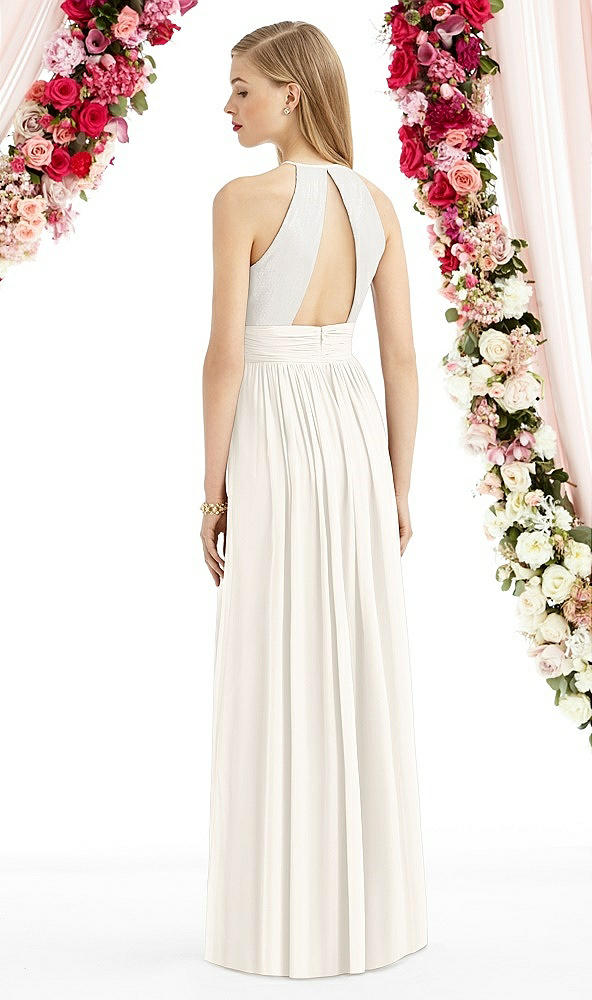 Back View - Ivory Halter Lux Chiffon Sequin Bodice Dress