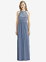 Front View Thumbnail - Larkspur Blue Halter Lux Chiffon Sequin Bodice Dress