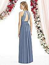 Rear View Thumbnail - Larkspur Blue Halter Lux Chiffon Sequin Bodice Dress