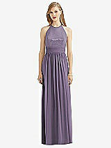 Front View Thumbnail - Lavender Halter Lux Chiffon Sequin Bodice Dress