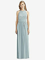 Front View Thumbnail - Morning Sky Halter Lux Chiffon Sequin Bodice Dress
