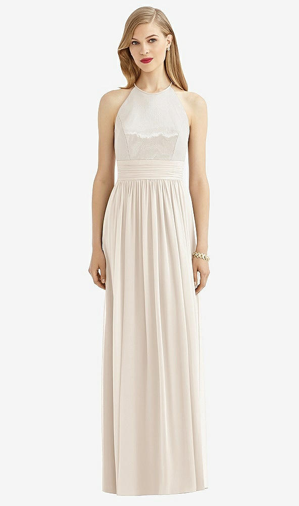 Front View - Oat Halter Lux Chiffon Sequin Bodice Dress