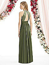 Rear View Thumbnail - Olive Green Halter Lux Chiffon Sequin Bodice Dress