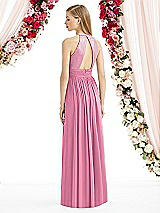 Rear View Thumbnail - Orchid Pink Halter Lux Chiffon Sequin Bodice Dress