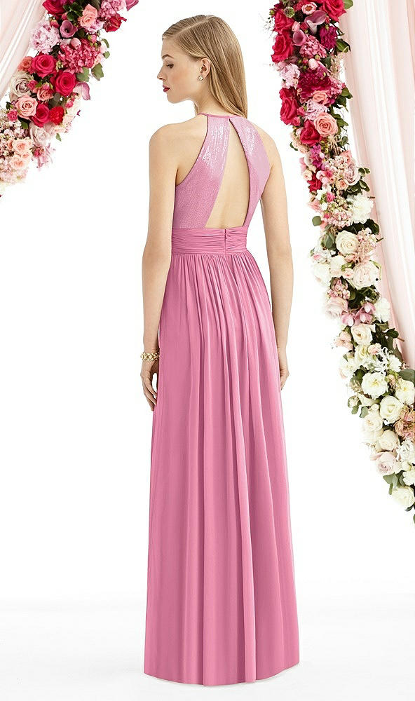Back View - Orchid Pink Halter Lux Chiffon Sequin Bodice Dress