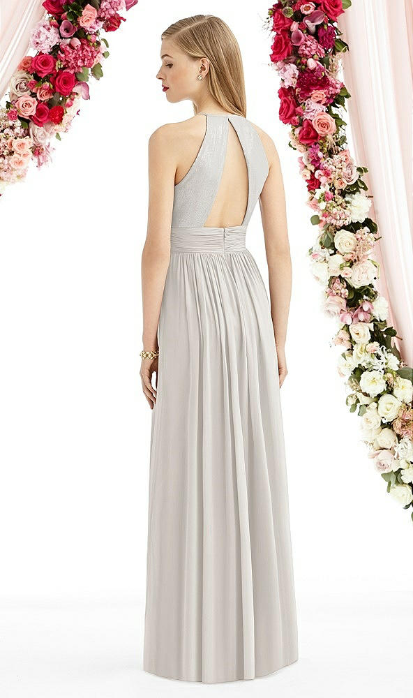 Back View - Oyster Halter Lux Chiffon Sequin Bodice Dress