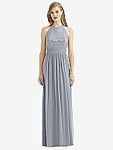 Front View Thumbnail - Platinum Halter Lux Chiffon Sequin Bodice Dress