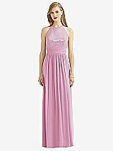 Front View Thumbnail - Powder Pink Halter Lux Chiffon Sequin Bodice Dress