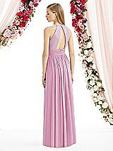 Rear View Thumbnail - Powder Pink Halter Lux Chiffon Sequin Bodice Dress