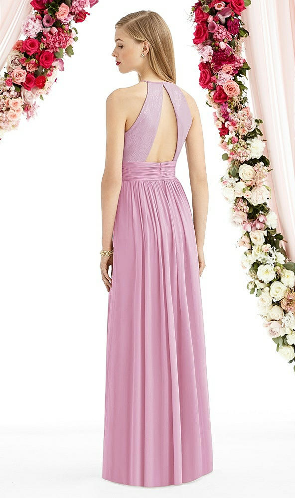 Back View - Powder Pink Halter Lux Chiffon Sequin Bodice Dress