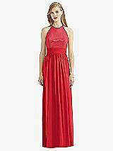 Front View Thumbnail - Parisian Red Halter Lux Chiffon Sequin Bodice Dress