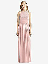 Front View Thumbnail - Rose - PANTONE Rose Quartz Halter Lux Chiffon Sequin Bodice Dress