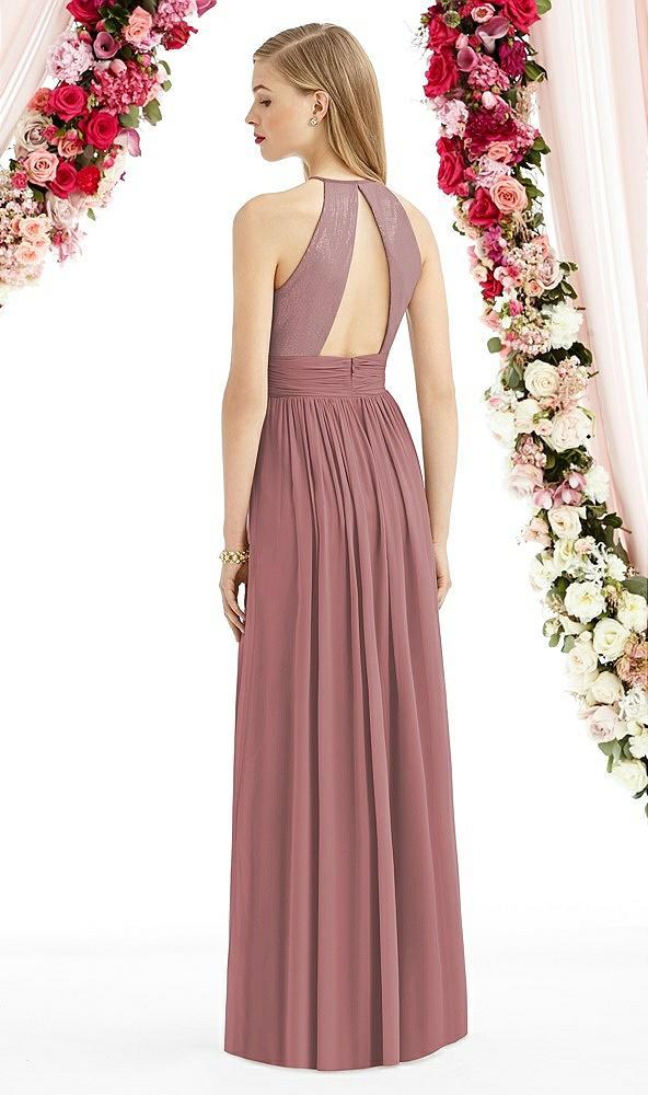 Back View - Rosewood Halter Lux Chiffon Sequin Bodice Dress