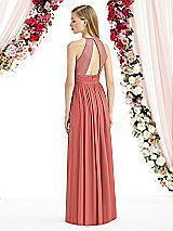 Rear View Thumbnail - Coral Pink Halter Lux Chiffon Sequin Bodice Dress