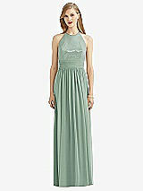 Front View Thumbnail - Seagrass Halter Lux Chiffon Sequin Bodice Dress