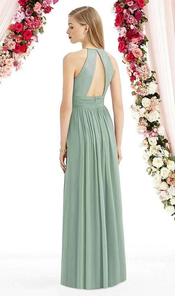 Back View - Seagrass Halter Lux Chiffon Sequin Bodice Dress