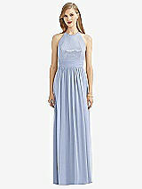 Front View Thumbnail - Sky Blue Halter Lux Chiffon Sequin Bodice Dress