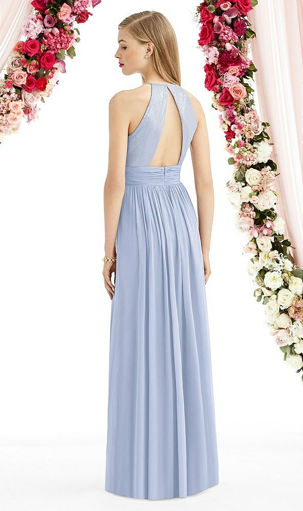 Back View - Sky Blue Halter Lux Chiffon Sequin Bodice Dress