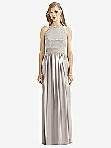 Front View Thumbnail - Taupe Halter Lux Chiffon Sequin Bodice Dress