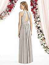 Rear View Thumbnail - Taupe Halter Lux Chiffon Sequin Bodice Dress
