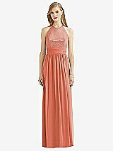 Front View Thumbnail - Terracotta Copper Halter Lux Chiffon Sequin Bodice Dress