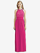 Front View Thumbnail - Think Pink Halter Lux Chiffon Sequin Bodice Dress