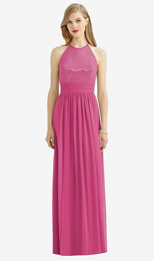 Front View - Tea Rose Halter Lux Chiffon Sequin Bodice Dress