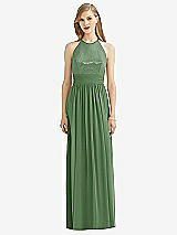 Front View Thumbnail - Vineyard Green Halter Lux Chiffon Sequin Bodice Dress