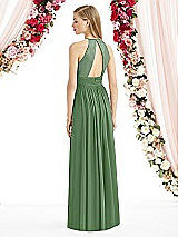 Rear View Thumbnail - Vineyard Green Halter Lux Chiffon Sequin Bodice Dress